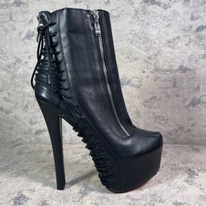 Zigi NY Suspend 6" Stiletto Heel Black Leather Platform Booties